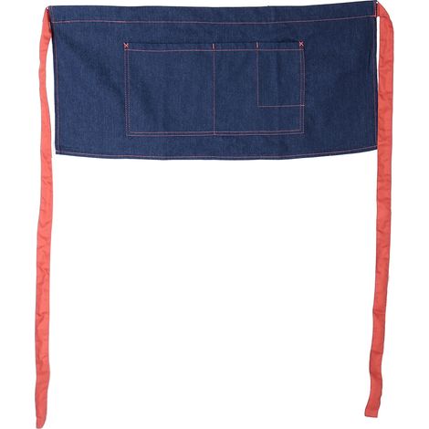 Tablier Cuisine Denim - Taille Réduite - Pour Café Restaurant Bar - Poches Avant - Fermeture Crochet Et Nœud Papillon - 1 Pièce (1/5)