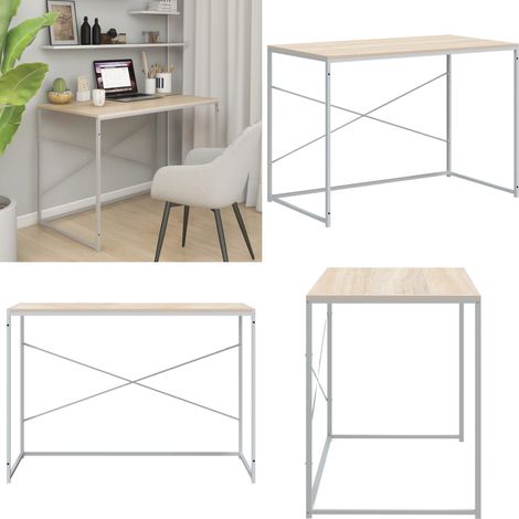 Bureau d'ordinateur Blanc chêne 110x60x70 cm Bois d'ingénierie - bureau - bureaux - Home & Living (1/5)