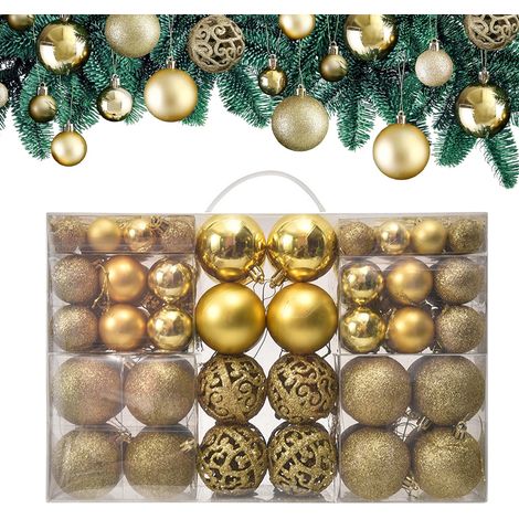 Set mit 100 robusten Weihnachtskugeln aus Kunststoff, für drinnen und draußen, Gold (1/5)