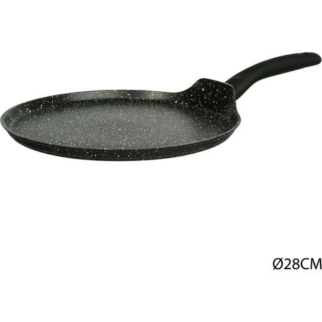 Poêle à crêpes en aluminium forgé 28 cm – Revêtement effet pierre anti-adhérent – Compatible induction – Facile à nettoyer – Secret De Gourmet