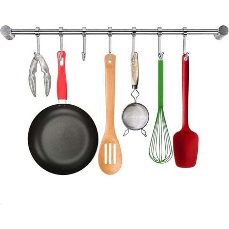 [JAMAIS UTILISÉ]Porte-Ustensile à 7 Crochets Ajustables 38cm Support Ustensiles Cuisine Mural Support Ustensiles Cuisine INOX pour Cuillère à Soup Pot Casserole Egouttoir Gant Couteau