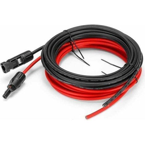 5 mètres 12 AWG Cable d'extension pour panneau solaire avec connecteurs MC4 femelle et male Kit d’adaptateur (5m Rouge + 5m Noir) (1/4)