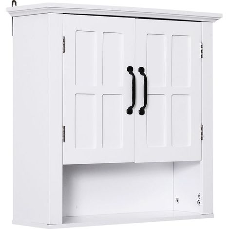 Hoher, wandmontierter Badezimmer- oder WC-Schrank mit 2 Türen und 2 Einlegeböden, Nischenmaße: 60 x 20 x 58 cm (L x B x H), MDF-Spanplatte, Weiß (1/5)
