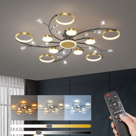 Plafonnier LED doré, lustre encastré, luminaire décoratif, convient aux salons, chambres et salles à manger (10+1, gradation progressive). (1/5)
