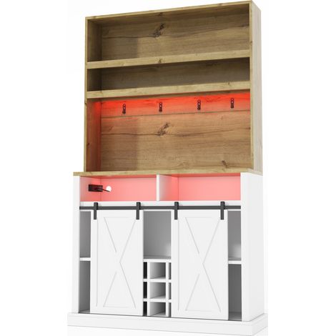 Credenza alta da cucina con LED, prese USB, vetrina e portabottiglie 110x40x191 cm HOMVRA (1/5)