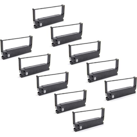 vhbw 10x Ribbon Cartridge compatible with Casio TK 7000, TK 7500 Dot Matrix, Receipt Printer - Black Ink Ribbon