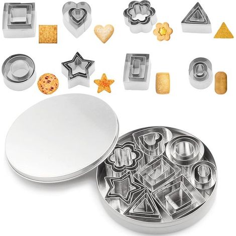 Tagliabiscotti, 24 pezzi, piccoli tagliabiscotti in acciaio inox, 8 forme, tagliabiscotti in metallo, tagliabiscotti geometrici, accessori per biscotti fai da te, biscotti (1/5)