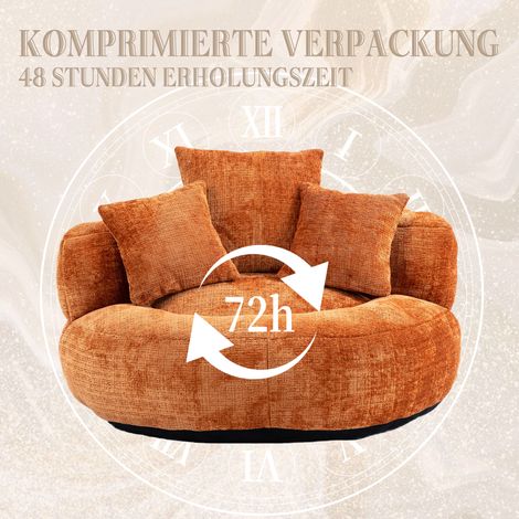 Fauteuil Poire Confortable avec Dossier Haut, Canapé Lounge en Chenille Orange, 3 Coussins Inclus, pour Adulte et Enfant, Usage Intérieur et Extérieur, Siège Gaming pour Chambre et Bureau (1/5)