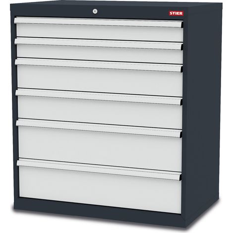 STIER Schubladenschrank mit 6 Schubladen BxTxH 900x575x1020 mm RAL 7016 / RAL 7035