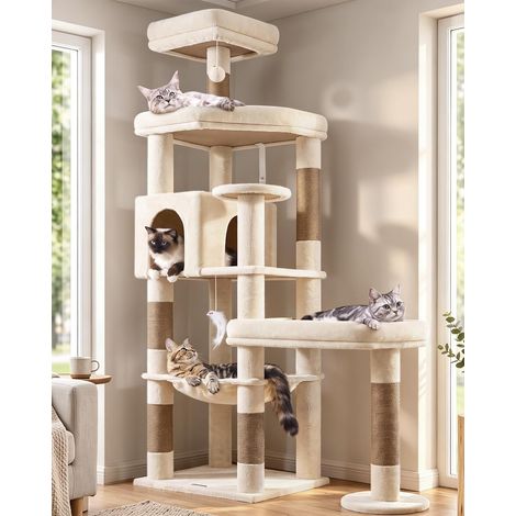 Arbre a Chat Beige Stable pour 2/3/4 Chats 165 cm (1/5)