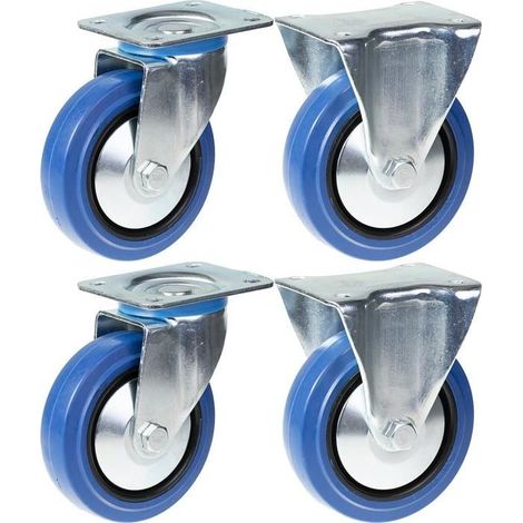 Ruedas - 125 mm - Caucho azul - Conjunto de 4 - Giratorias y fijas