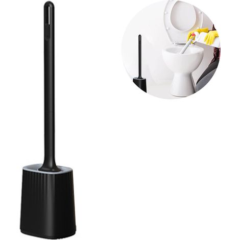 Brosse Pour WC - Tête En Silicone 3 En 1 Flexible - Support Murale Ou Autonome - Dimensions 77x102x410 Mm - Blanc Gris Noir (1/5)