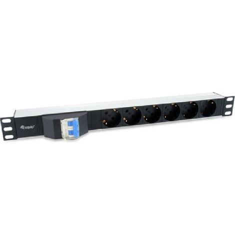 REGLETA ALIMENTACION ALUMINIO RACK 19 1U 6 TOMAS TIPO SHUCKO EURO CON MAGNETOTERMICO CABLE 1.8m