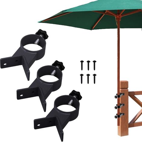Lot de 3 supports de parasol pour terrasse, balcon ou cour - Support de fixation d'angle pour base de parasol d'extérieur - Pour terrasse, balcon ou cour - Noir (1/5)