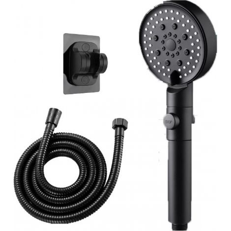 (Negro) Cabezal de ducha de alta presión, cabezal de ducha desmontable, cabezal de ducha de agua de 6 modos, cabezal de ducha con manguera de 1,5 m y soporte