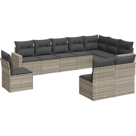 Maison Exclusive - Set Divano Giardino 10 pz con Cuscini Grigio Chiaro Polyrattan (1/3)
