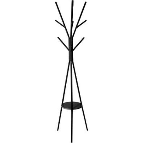 Pegane – Portemanteau en métal et bois noir – Dimensions : L 42 x P 42 x H 180 cm – Charge maximale 2.2 kg – Montage facile (1/2)