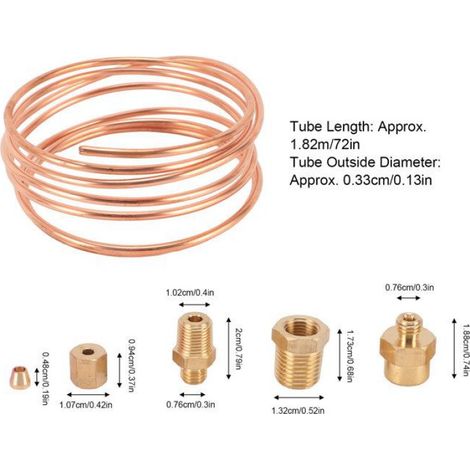 Tube de manomètre d' Kit de tubes de jauge de pression d' de 72 pouces, Tube en laiton avec raccords NPT de 1/8 deco linge (1/4)