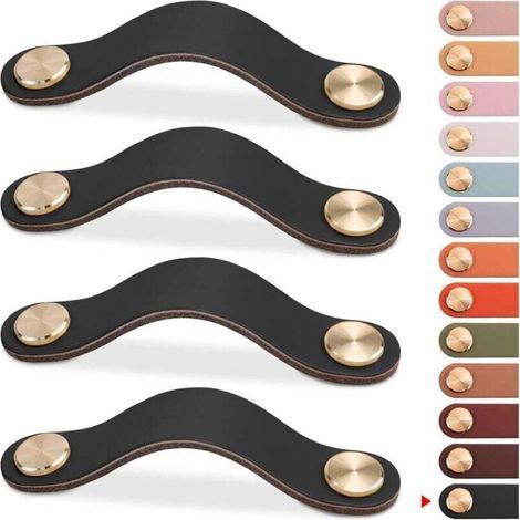 4pcs Poignée Meuble Cuir, Bouton Porte Placard Poignee Cuir Bouton de Tiroir, Poignee de Meuble Vintage pour Armoires, Commode, Cuisine, Salle de Bain (Noir, 128mm) (1/5)