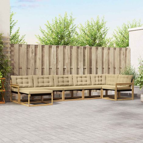 vidaXL Outdoor-Sofagarnitur 7 Stk. Weiß und Beige Massivholz Akazie (1/5)