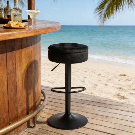 Tabouret de bar pivotant avec rangement en velours noir (1/4)