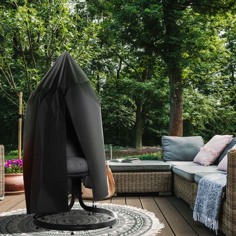 Housse de fauteuil suspendu Outsunny, imperméable et coupe-vent, avec fermeture éclair, en Oxford 210D, pour paniers suspendus, balancelles et fauteuils suspendus, Ø 115 x 190 cm (H), noire