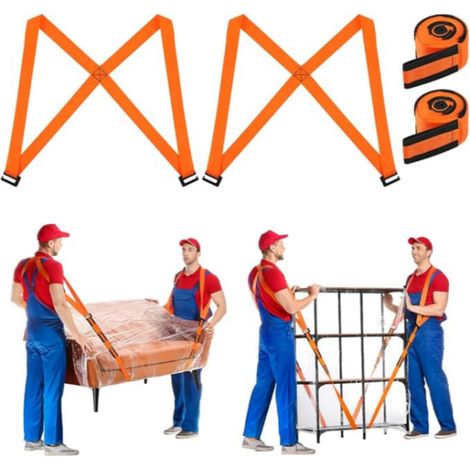 Sangles de levage pour 2 personnes, 2 sangles de manutention antidérapantes, orange, largeur 4,5 cm, capacité de charge 363 kg, compatibles avec divers véhicules (1/5)