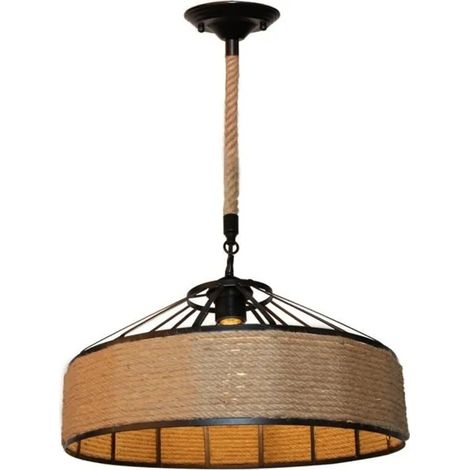 Lustre Suspension Industrielle - Corde Chanvre - Style Vintage - 40CM Marron (1/4)