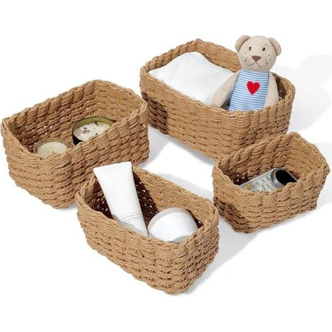 Panier de Rangement en Coton Tissé - - Marron - Petit, Moyen, Grand, XL (1/4)