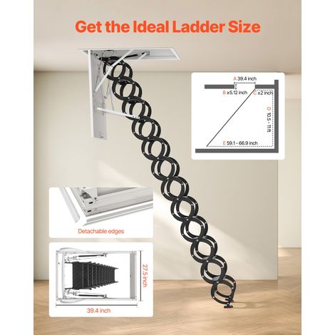 Échelle de Grenier, Charge 299,4 kg, Escalier de Grenier Escamotable, Hauteur Installation 3,2-3,35 m, Ouverture 1000,76x698,5 mm,… (1/5)