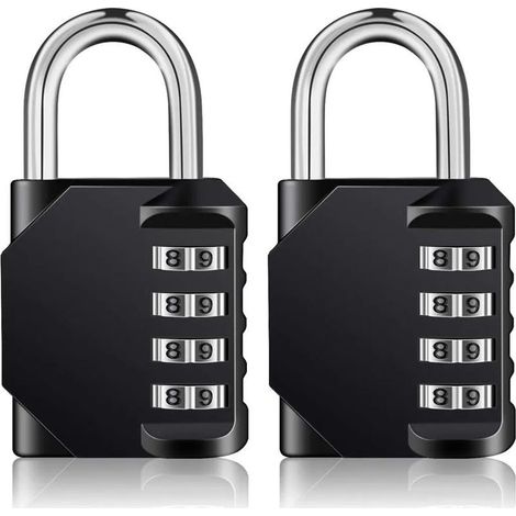 Cadenas à combinaison 4 chiffres, lot de 2, cadenas résistant aux intempéries pour casiers de salle de sport, noir (1/4)