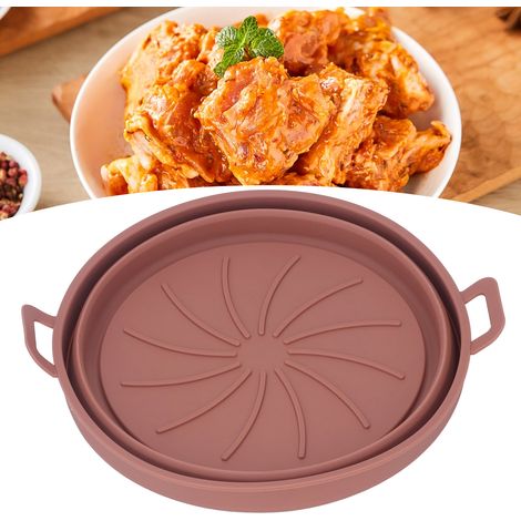 Accessoire pour friteuse à air pliable : plaque de cuisson ronde en silicone, pot en silicone marron, diamètre 21 cm (1/5)