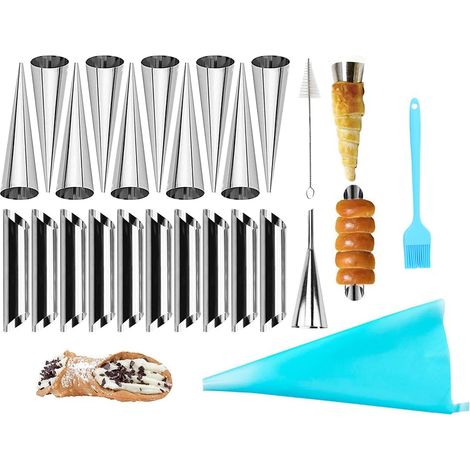Cannoli Moule Cannoli Tube, 23 Pièces Cannoli Moule Set, Moules Crème Pâtissière en Acier Inoxydable, Envoyer Pinceau de Cuisine, pour Pâte Feuilletée (1/5)