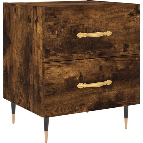 Set di 2 comodini con due cassetti 40 x 35 x 47,5 cm legno ingegnerizzato rovere affumicato e ferro DEC033570
