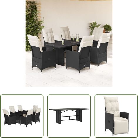 Chaise de jardin - Ensemble à manger de jardin coussins 7 pcs noir résine tressée (1/5)