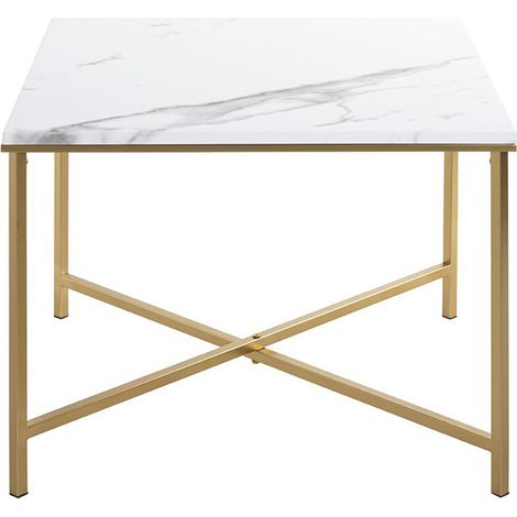 Table d'appoint carrée en métal coloris doré et MDF imitation marbre -longueur 60 x profondeur 60 x hauteur 45 cm (1/4)