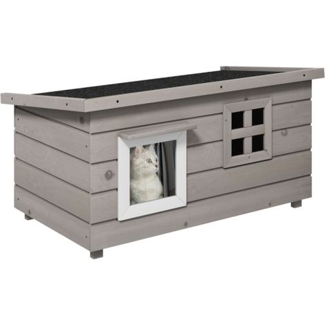 Katzenhaus aus Holz wasserdicht Katzenhütte mit Asphaltdach klappbarem Deckel Fenster Winterfest Schutzhütte Katzenhöhle Outdoor Katzenkiste für Garten Balkon Draußen 87 x 52 x 44 cm Grau
On-Site