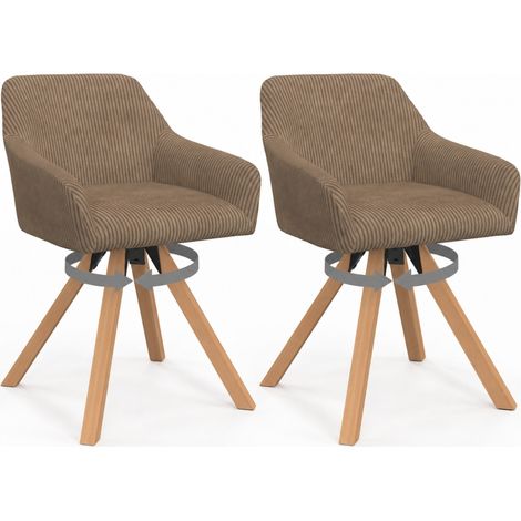Set aus 2 Esszimmer-Drehstühlen, Tischsesseln JANY aus taupefarbenem Cordstoff