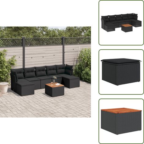 8-tlg. Garten-Sofagarnitur mit Kissen Schwarz Poly Rattan - Gartenmöbel Set - Esszimmergarnitur Outdoor - Lounge Möbel - Rattan Gartenset - Balkonmöbel (1/5)