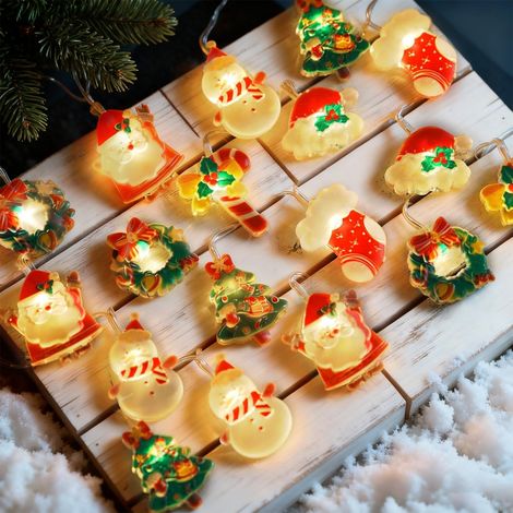 Luci natalizie a LED da 3 metri e 20 luci - Albero di Natale, pupazzi di neve, Babbo Natale, calze, ghirlande, berretto, caramelle, decorazioni luminose per uso interno ed esterno (1/4)