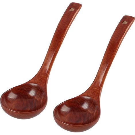 Lot de 2 Louches en Bois Naturel - 25 cm - Ustensile Cuisine Ergonomique - Pour Soupe et Crêpe - Résistant Chaleur (1/5)