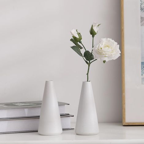 Lot de 2 vases décoratifs en céramique blanc mat pour cuisine, chambre, bureau, salon, salle de bain et étagère centrale, décoration de table à manger (1/5)