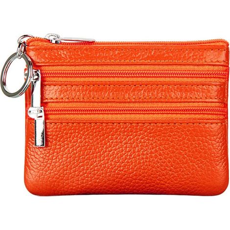Porte-monnaie court en cuir avec porte-clés (orange) (1/3)
