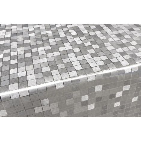Tovaglia Cucina Antimacchia Metallizzata Lucida Plastificata Copritavolo Quadretti Grigi - 140x260 Cm