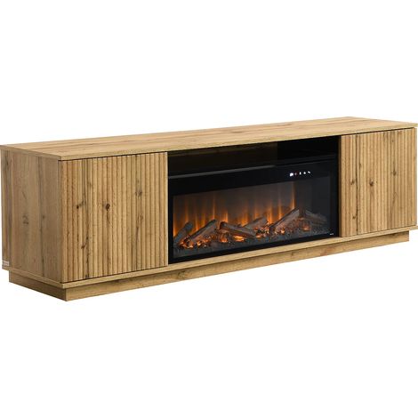 Mobile TV 2 ante in MDF con effetto camino a LED Naturale e Nero  - YEVINA (1/5)