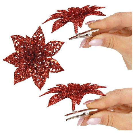 SPRINGOS Weihnachtsstern künstliche Poinsettie mit Metallklammer 10x10 cm Weihnachtsschmuck