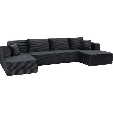 Canapé modulaire Isay U convertible velours côtelé gris foncé (1/5)