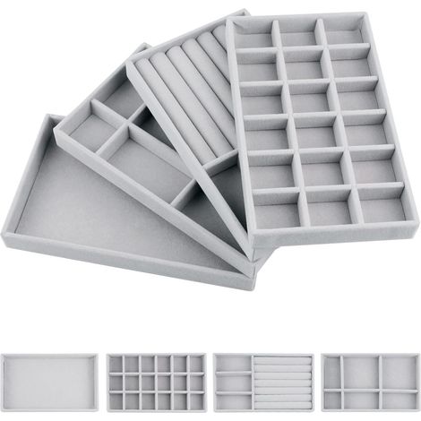 Boite A Bijoux - Plateau De Rangement En Velours Pour Anneaux Et Boucles D Oreilles - 21 X 12 3 Cm - Lot De 18 (1/5)