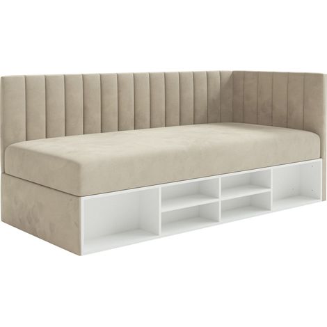Selsey Ventrio - Jugendbett rechtsseitig mit Regalen, Easy-Clean-Samtbezug, hellbeige (1/5)