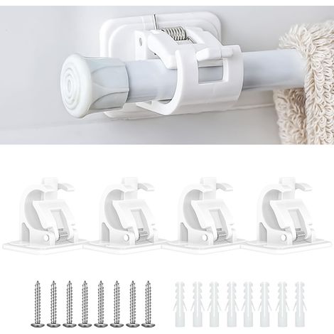 Lot de 4 crochets de rideau, adhésifs, sans perçage, pour tringle à rideau, ou barres de porte-serviettes, à monter avec vis, support sans perçage, rideaux ou tringles à serviettes (1/5)